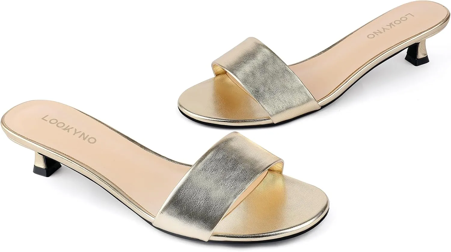Womens Heeled Sandals Open Round Toe Kitten Low Heels for Women Slip on Slide Sandals Mule Heels Fashion Comfort Dress Party Shoes