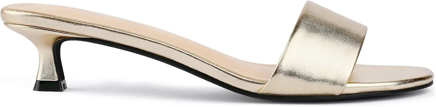 Womens Heeled Sandals Open Round Toe Kitten Low Heels for Women Slip on Slide Sandals Mule Heels Fashion Comfort Dress Party Shoes