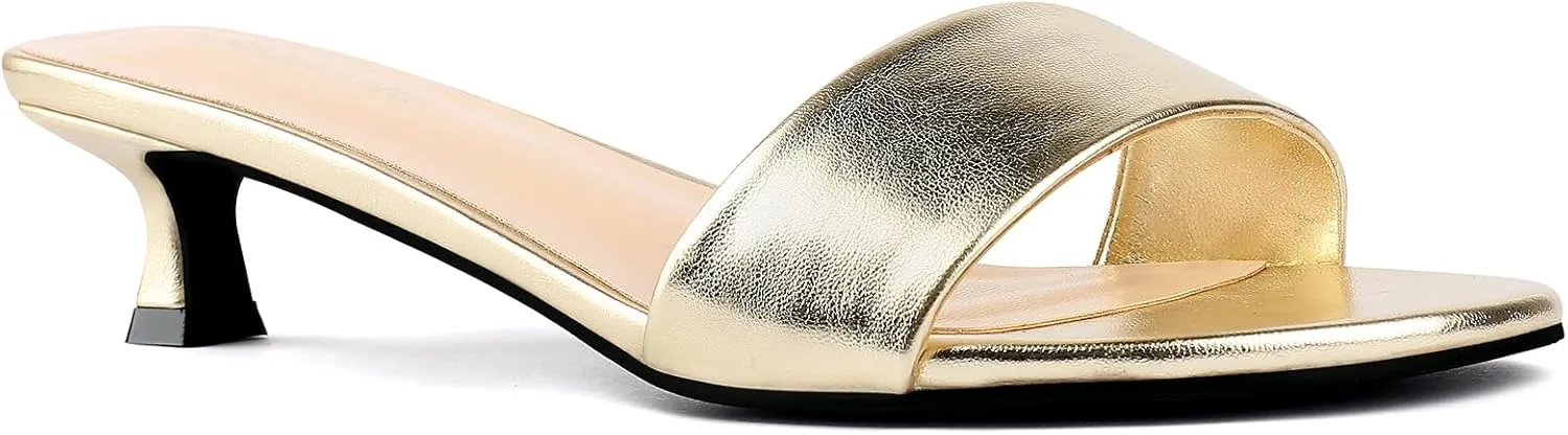 Womens Heeled Sandals Open Round Toe Kitten Low Heels for Women Slip on Slide Sandals Mule Heels Fashion Comfort Dress Party Shoes