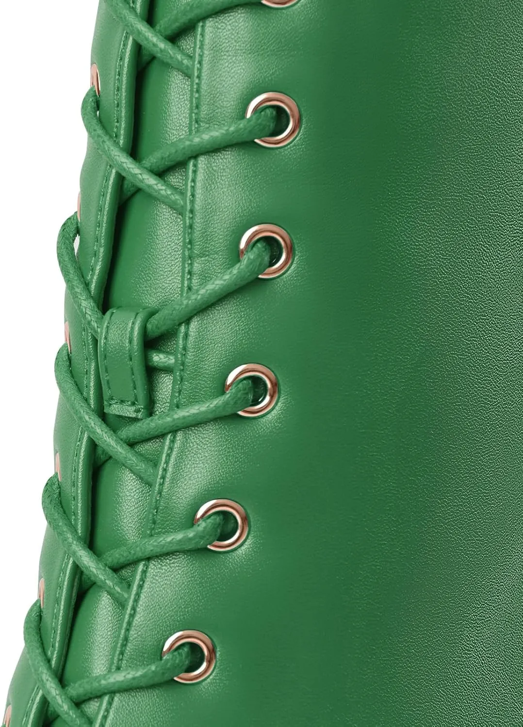Women's High Chunky Heel Platform Knee High Boots Fashion Leather Lace Up Heeled Long Boots Wide Calf