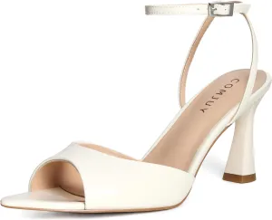 Womens High Heels Sandals Peep Toe, Flared Heels with Ankle Strap, Elegant Leather Sandals Comfortable Chic Summer Sandals Prom Wedding