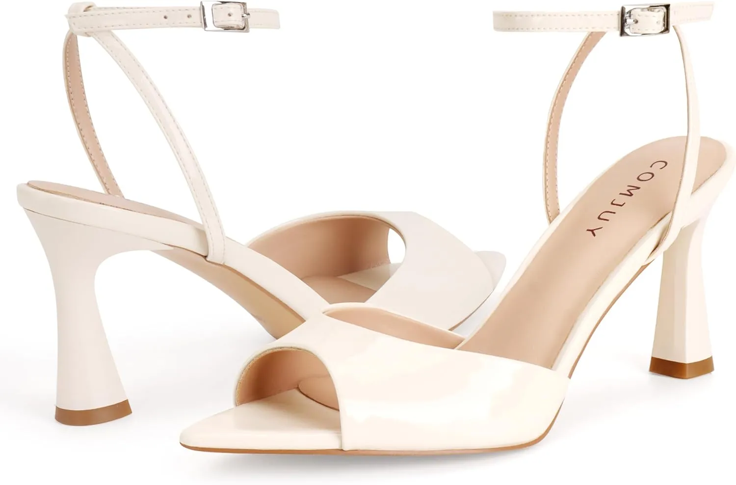 Womens High Heels Sandals Peep Toe, Flared Heels with Ankle Strap, Elegant Leather Sandals Comfortable Chic Summer Sandals Prom Wedding