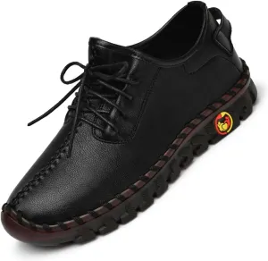 Women's Hollow Leather Lace Up Flat Loafers,Lightweight Breathable Casual Comfort Non-Slip Walking Shoes Handmade Beef Tendon Soft Sole Mom Nurse Shoes Fashion Ladies Sneakers