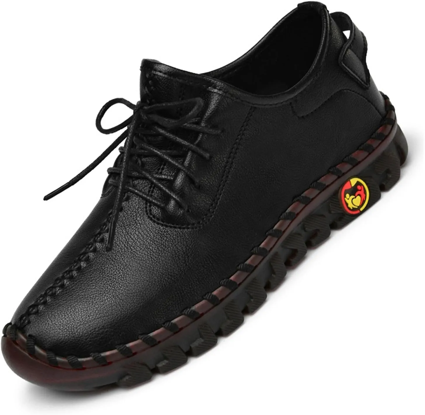 Women's Hollow Leather Lace Up Flat Loafers,Lightweight Breathable Casual Comfort Non-Slip Walking Shoes Handmade Beef Tendon Soft Sole Mom Nurse Shoes Fashion Ladies Sneakers