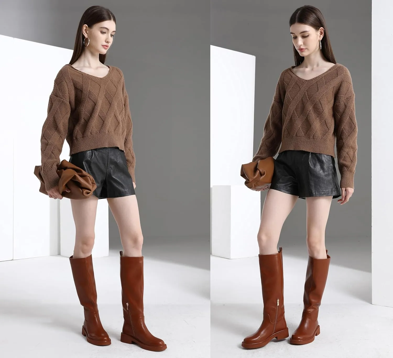 Women's Knee High Boots Chunky Sole Round Toe Side Zipper Tubular Leg Soft PU Leather Daily Comfortable Dress Chelsea Boots