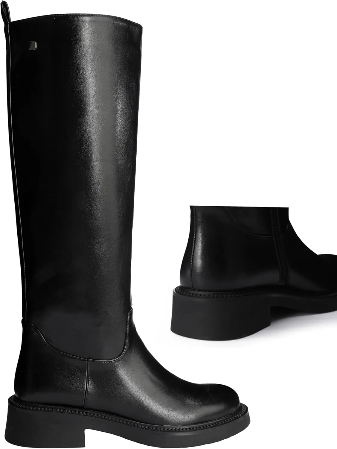 Women's Knee High Boots Chunky Sole Round Toe Side Zipper Tubular Leg Soft PU Leather Daily Comfortable Dress Chelsea Boots