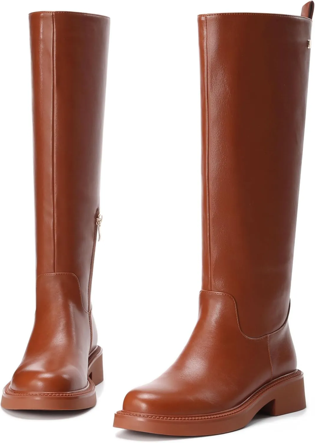 Women's Knee High Boots Chunky Sole Round Toe Side Zipper Tubular Leg Soft PU Leather Daily Comfortable Dress Chelsea Boots