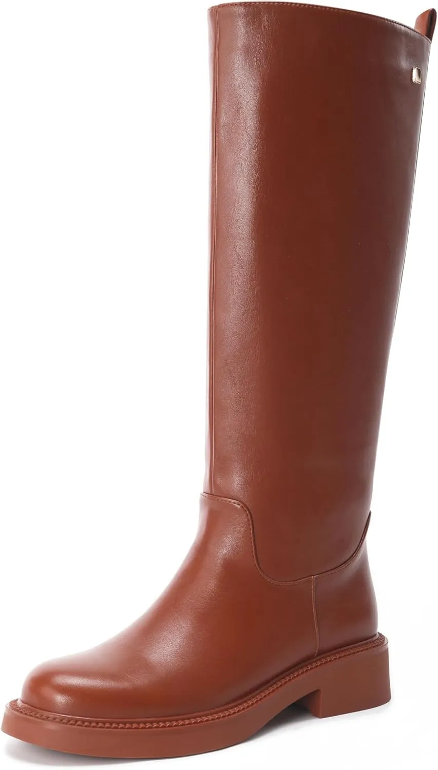 Women's Knee High Boots Chunky Sole Round Toe Side Zipper Tubular Leg Soft PU Leather Daily Comfortable Dress Chelsea Boots