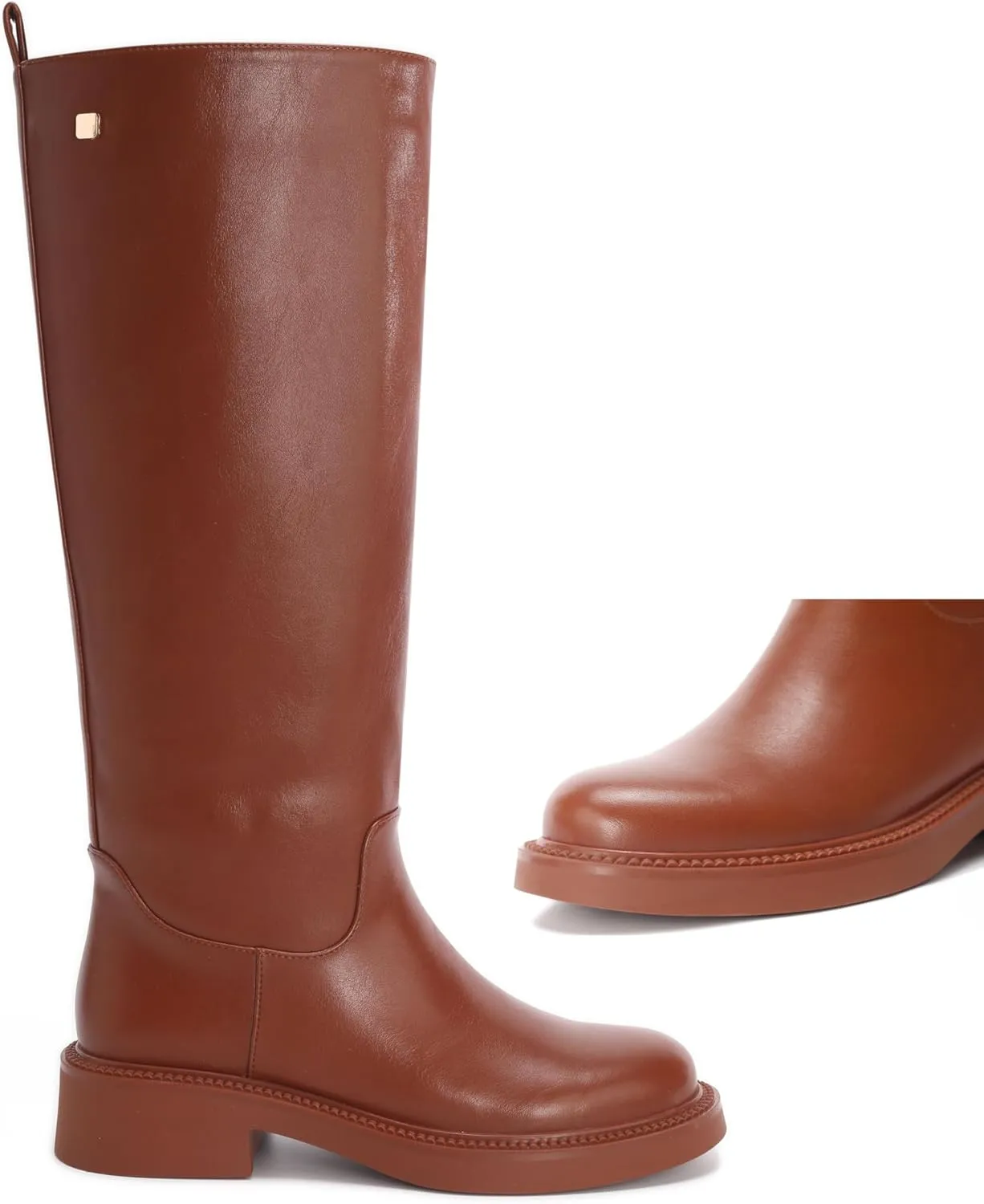 Women's Knee High Boots Chunky Sole Round Toe Side Zipper Tubular Leg Soft PU Leather Daily Comfortable Dress Chelsea Boots
