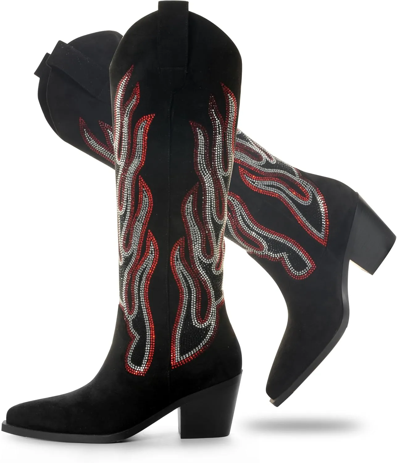 Womens Knee High Boots for Women Cowboy Boots Cowgirl Boots Western Boots Chunky Block Heel Pointed Toes Pull on