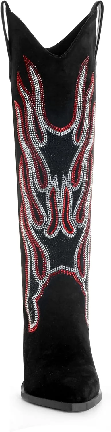 Womens Knee High Boots for Women Cowboy Boots Cowgirl Boots Western Boots Chunky Block Heel Pointed Toes Pull on