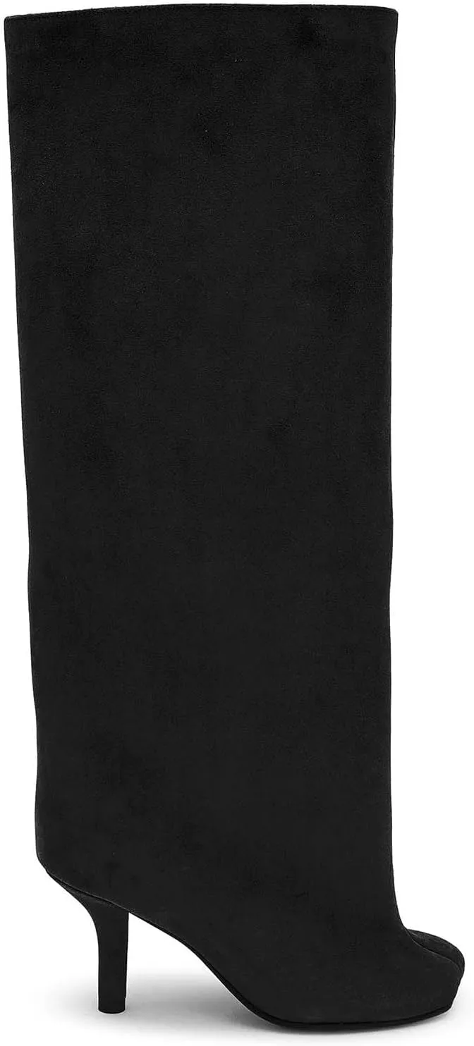 Women's Knee High Boots Nude Suede Wide Calf Stiletto Long Boots Pull On High Heel Riding Boots Fahion Dress Fall Tall Boots