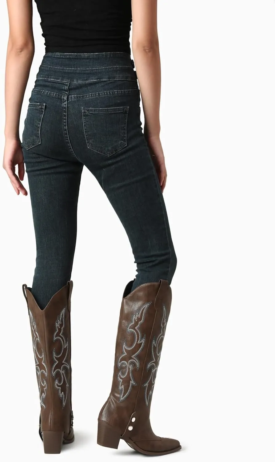 Women's Knee High Boots Pointed Toe Chunky Mid Heel Western Cowboy Boots For Women Wide Calf Riding Boot