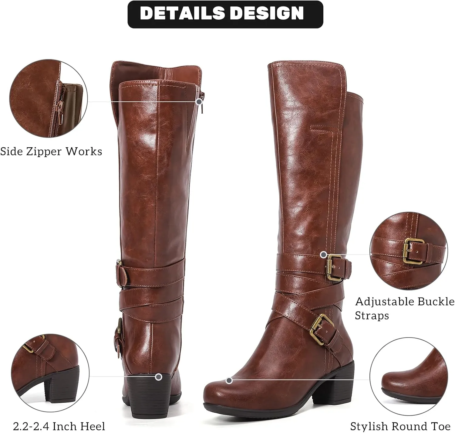 Women's Knee High Boots with Chunky Heel, Pointed Toe, Comfortable and Fashionable for Fall and Winter Wear for Women.