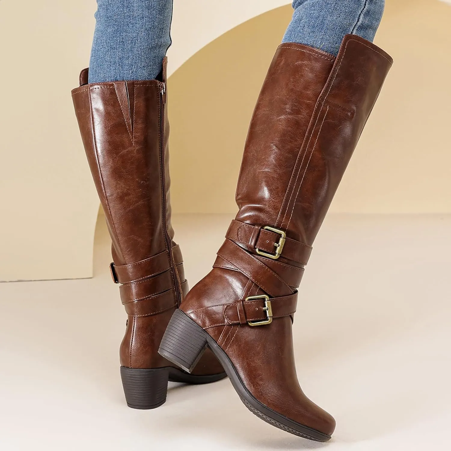 Women's Knee High Boots with Chunky Heel, Pointed Toe, Comfortable and Fashionable for Fall and Winter Wear for Women.
