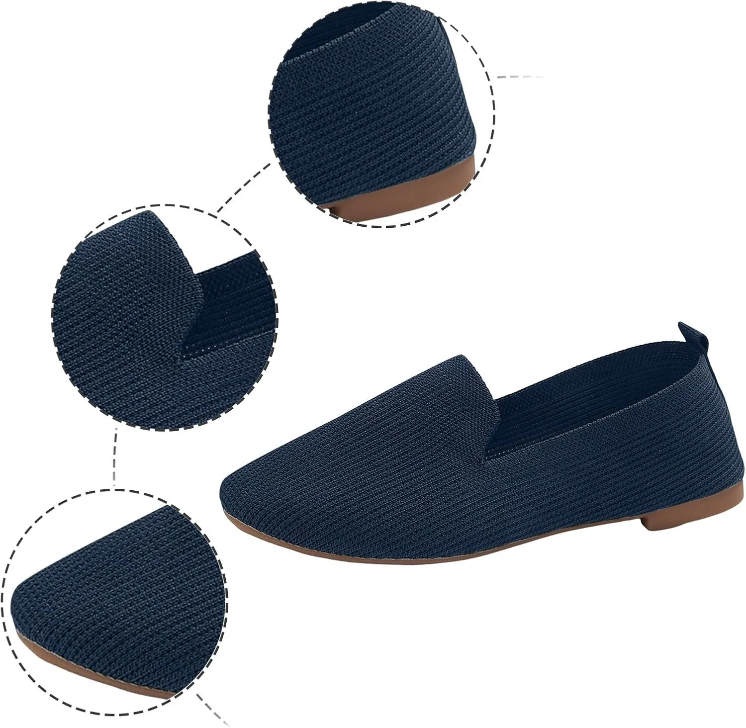 Womens Knitted Flat Shoes Soft Cushion Loafers Flats Shoes Round Head Ballet Flat Shoe Breathable Walking Shoe