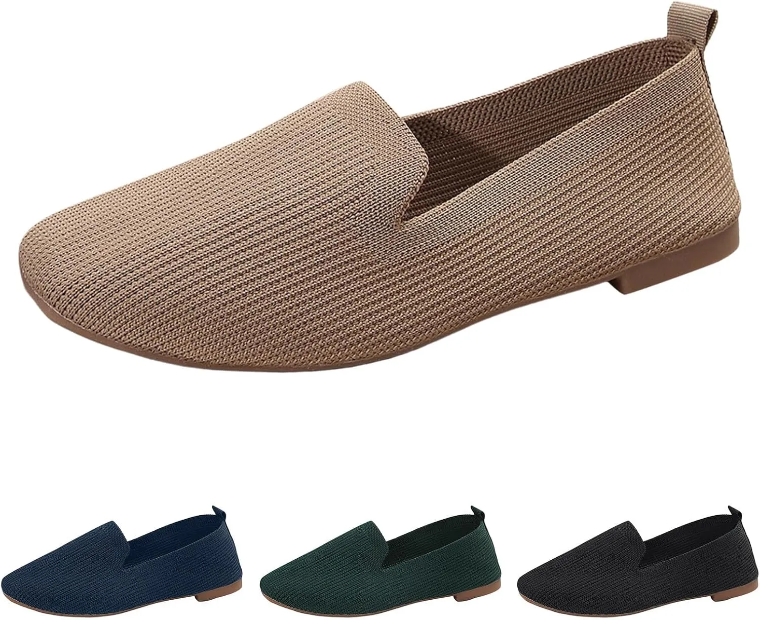 Womens Knitted Flat Shoes Soft Cushion Loafers Flats Shoes Round Head Ballet Flat Shoe Breathable Walking Shoe