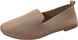 Womens Knitted Flat Shoes Soft Cushion Loafers Flats Shoes Round Head Ballet Flat Shoe Breathable Walking Shoe