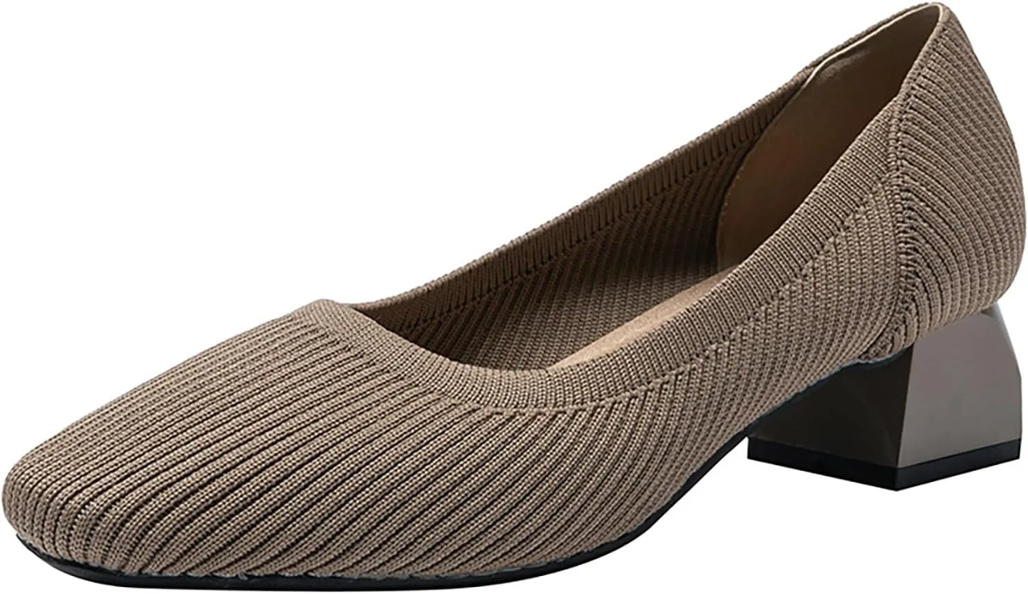 Women's Knitted Square Toe Chunky Heel Pumps,Classic Woven Low Heel Closed Toe Anti-Slip Comfortable Slip On Wedding Party Office Casual Dress Shoes