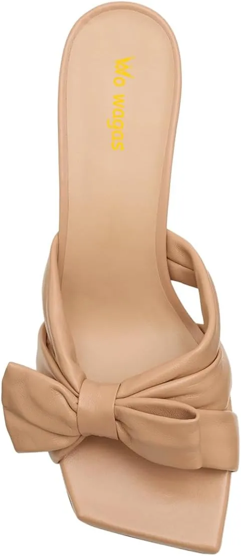 Women’s Knot Mules Cross Strap Slippers Slip On Sandals Chunky Mid Heels Square Toe Shoes Indoor Shopping Party Size 4-16 US