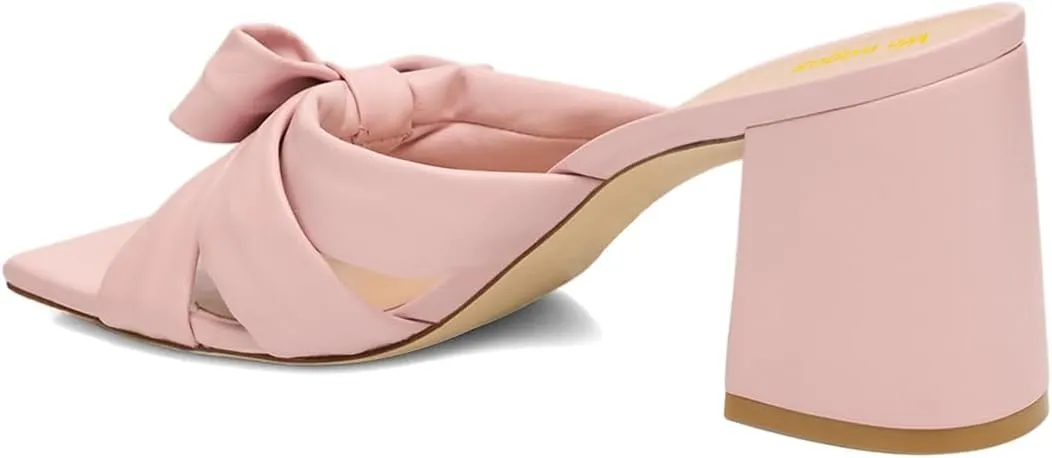 Women’s Knot Mules Cross Strap Slippers Slip On Sandals Chunky Mid Heels Square Toe Shoes Indoor Shopping Party Size 4-16 US