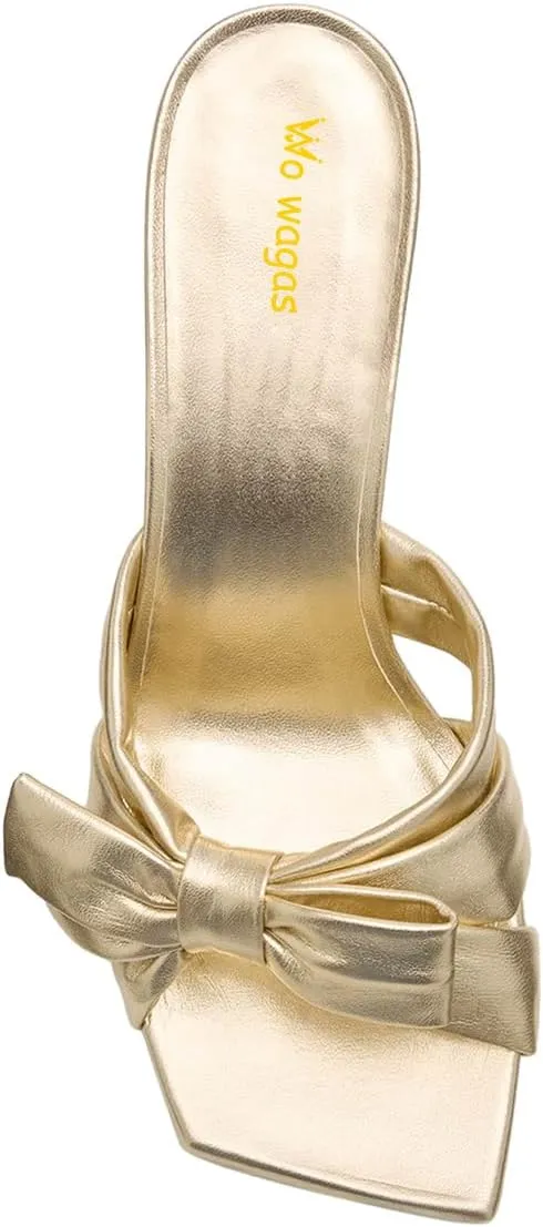 Women’s Knot Mules Cross Strap Slippers Slip On Sandals Chunky Mid Heels Square Toe Shoes Indoor Shopping Party Size 4-16 US