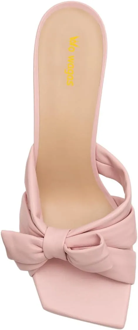 Women’s Knot Mules Cross Strap Slippers Slip On Sandals Chunky Mid Heels Square Toe Shoes Indoor Shopping Party Size 4-16 US