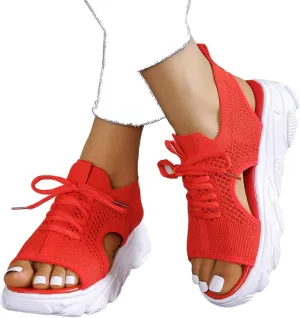 Women's Lace Up Muffin Sandals, Orthopedic Sandals for Women, 2024 Summer Mesh Open Toe Platform Wedge Sandals Causal Walking Sandals