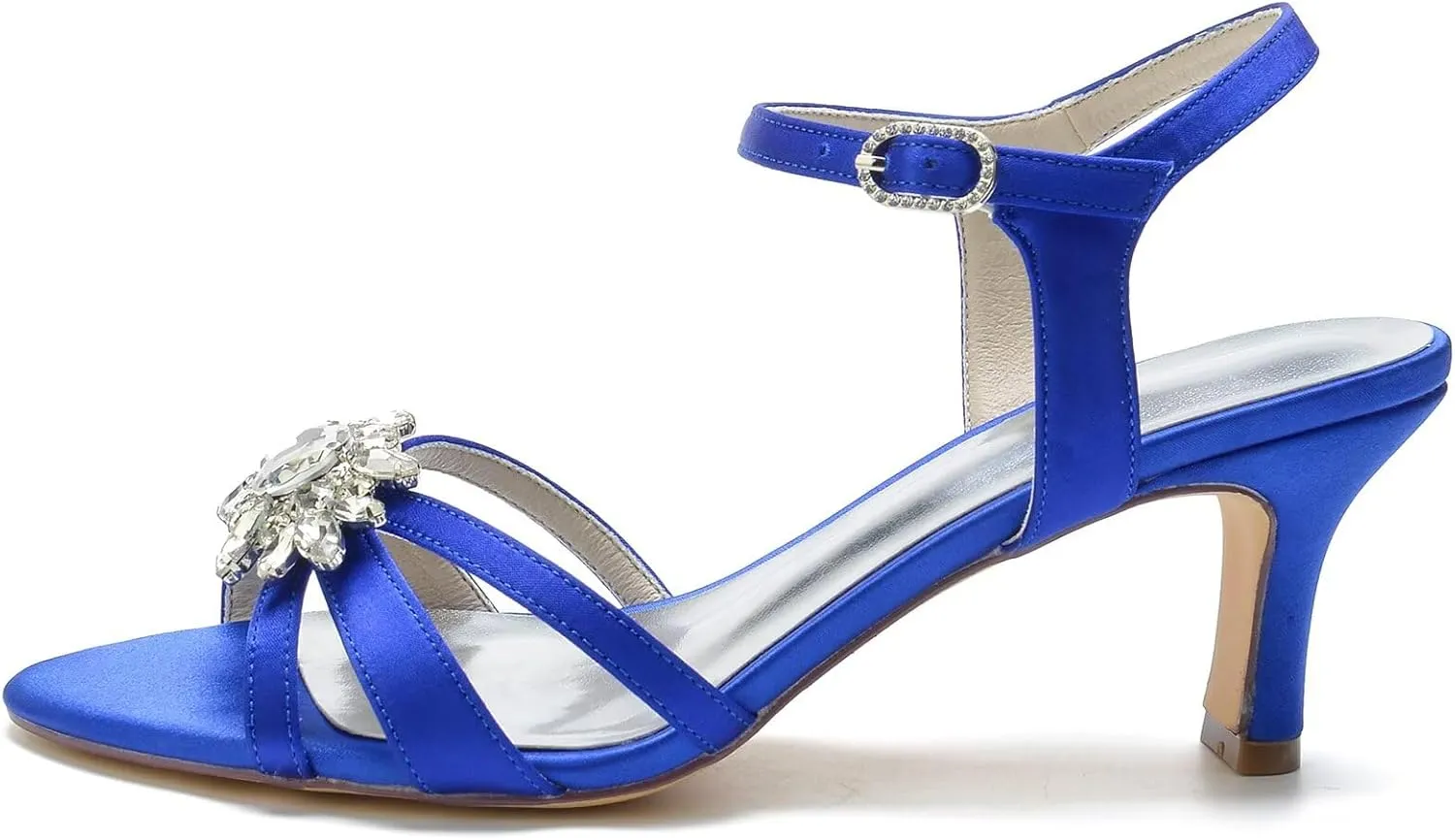 Womens Ladies Kitten Heel Ankle Strap Party Wedding Prom Sandals Shoes with Rhinestones