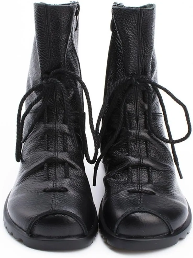 Women's Leather Casual Soft Flat Boots