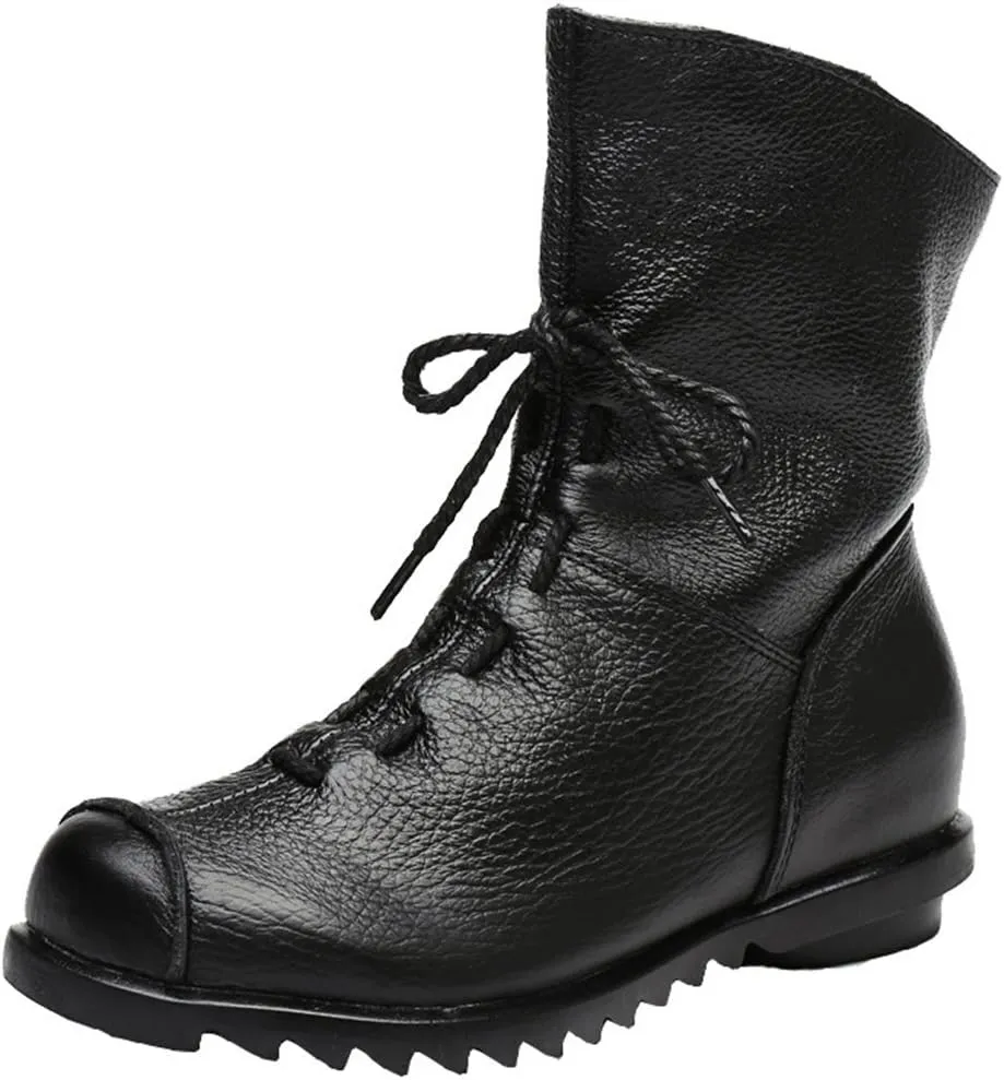 Women's Leather Casual Soft Flat Boots