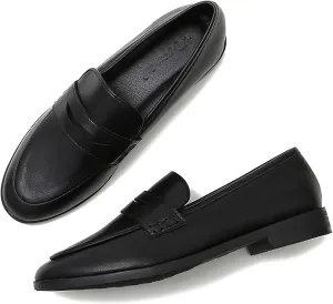 Women's Leather Flat Penny Loafers Slip On Casual Comfort Moccasin Walking Shoes Driving Office Work Dressy Shoes
