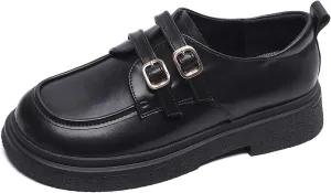 Women's Leather Platform Loafers with Ankle Strap Fastener,Comfortable Soft Casual Office Work Formal Shoes