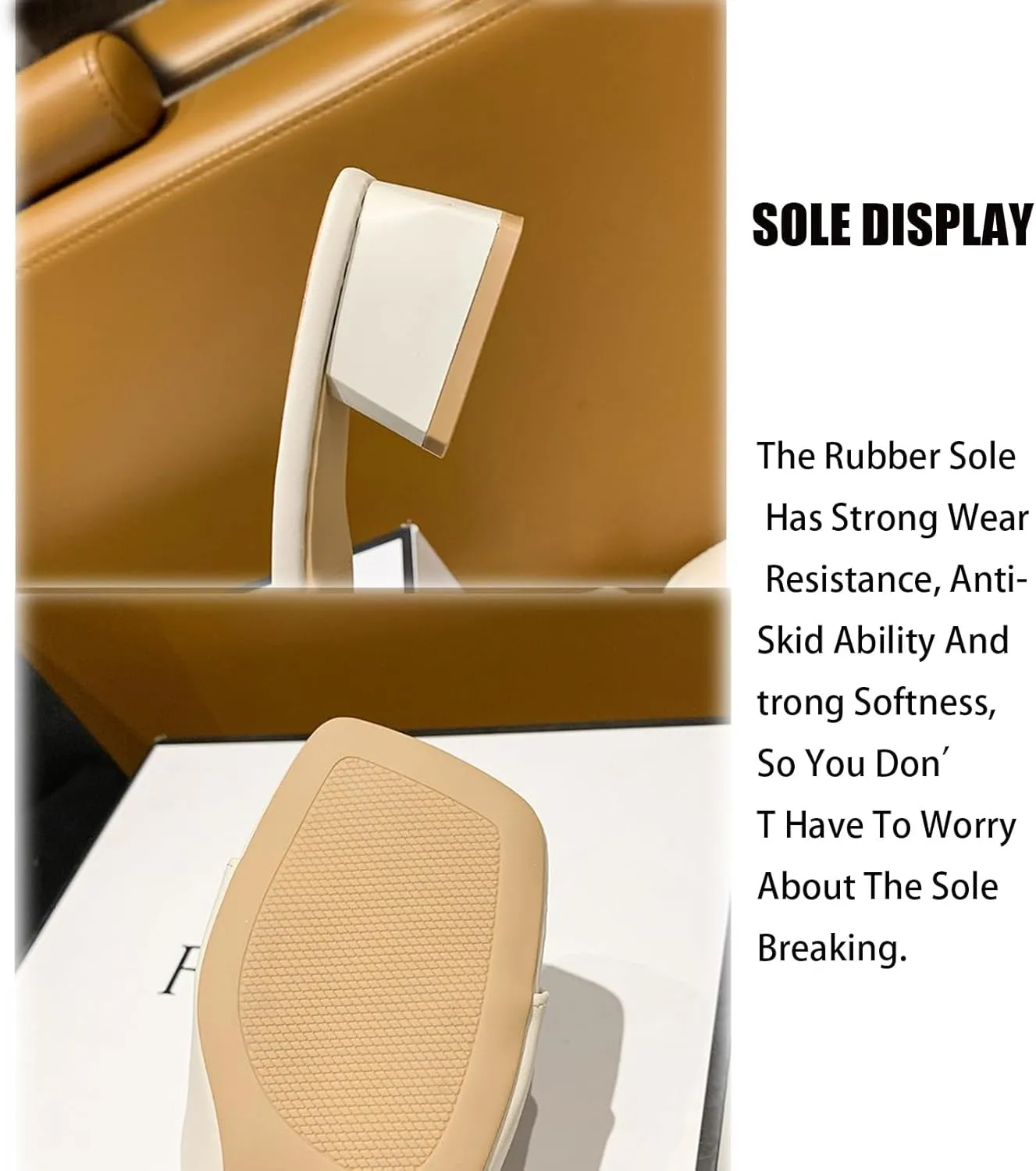 Women's Leather Square Rhinestone Block Heel Mules Sandals Fashion Square Open Toe Low Block Heel Slides Sandals for Party Wedding Dress Shoes