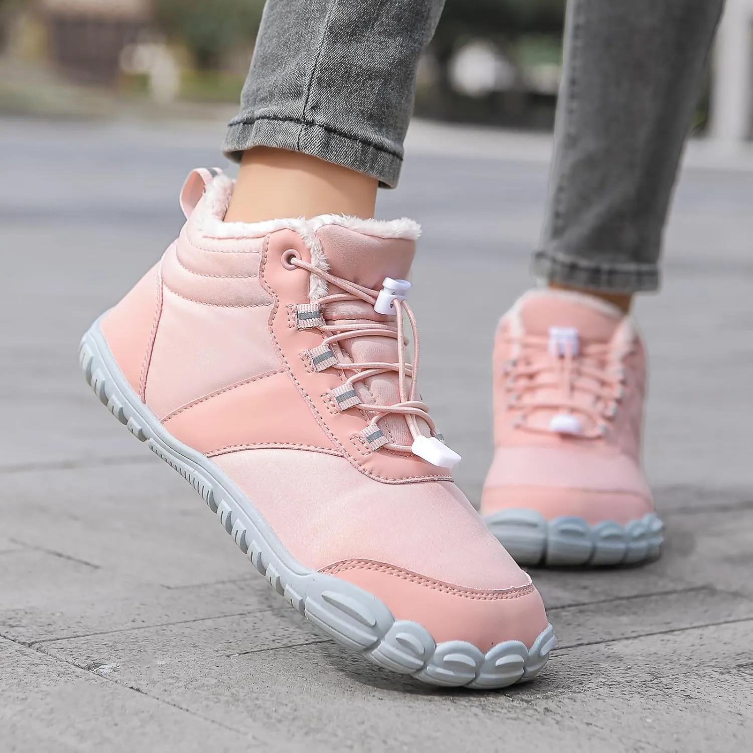 Womens Mens Barefoot Snow Boots, Soft Plush Lined Waterproof Hiking Shoes, Wide Toe Box Ankle Boots, Lightweight Outdoor Walking Anti-slip Winter Warm Sneakers