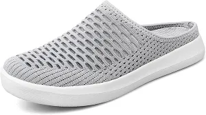 Women's Mesh Breathable Flat Mule Shoes Closed Round Toe Knit Backless Slip On Softsole Lightweight Walking Shoes for Vacation Work