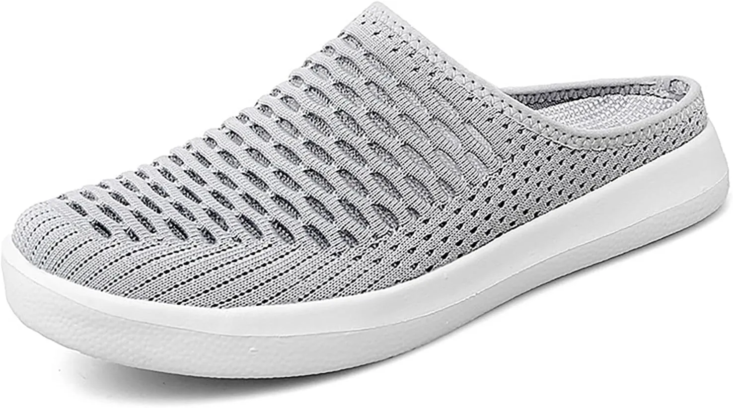Women's Mesh Breathable Flat Mule Shoes Closed Round Toe Knit Backless Slip On Softsole Lightweight Walking Shoes for Vacation Work