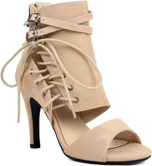 Women's Mesh Sandals Peep Toe High Top Sandals Lace Up Summer Open Toe Bootie