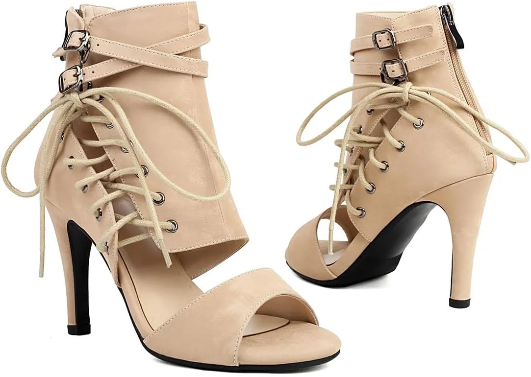 Women's Mesh Sandals Peep Toe High Top Sandals Lace Up Summer Open Toe Bootie