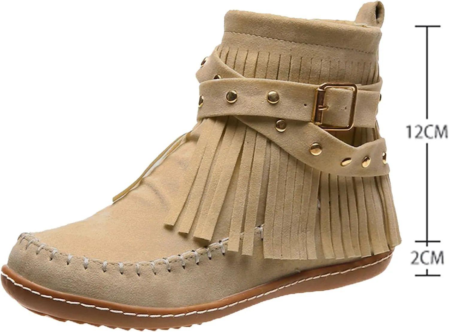 Womens Moccasins Fringe Ankle Boots Retro Suede Leather Tassel Studded Moccasins Shoes Non Slip Flat Heel Fall Winter Casual Fashion Booties with Zipper
