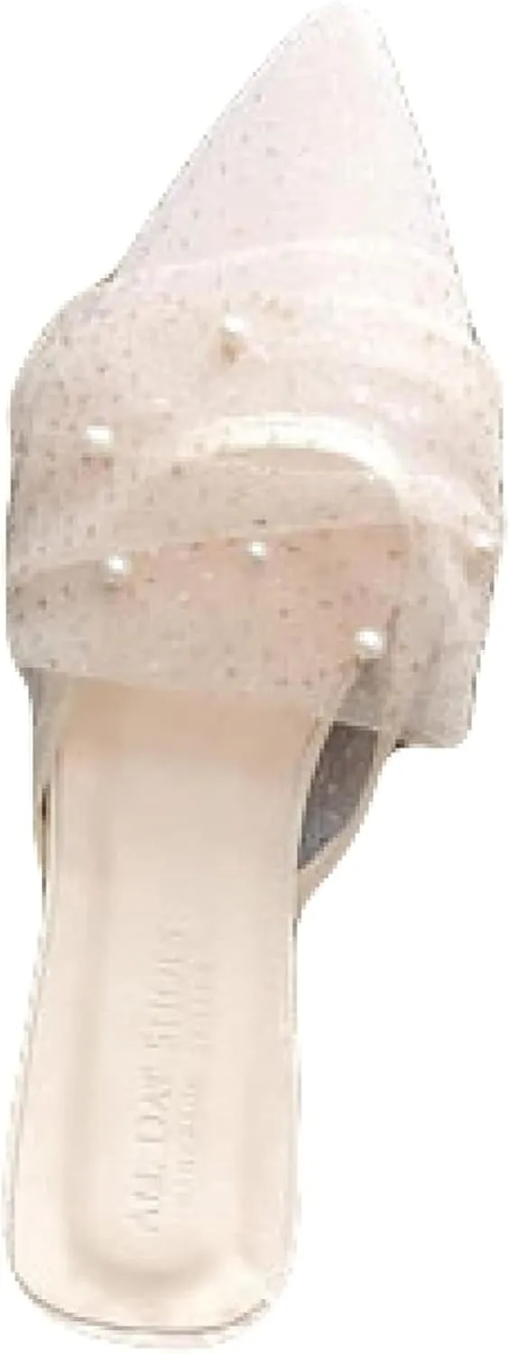Women's Mule Shoes Covered in Soft Mesh Pointed Low Heeled Loafers Slippers for Comfortable Party Sandals