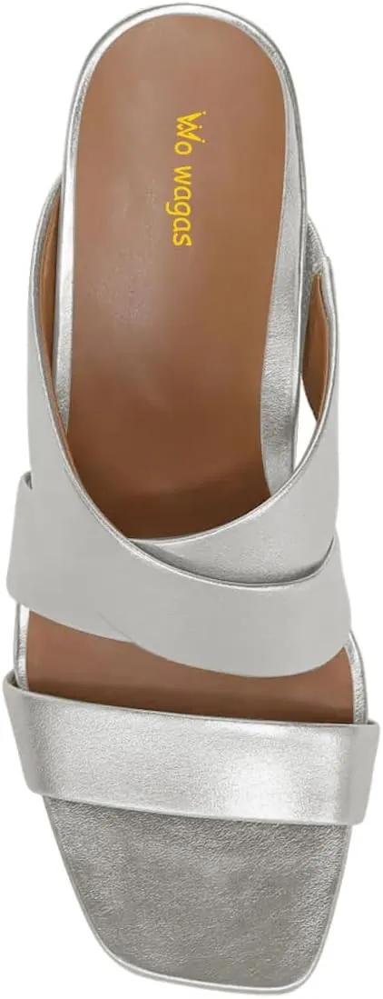 Women’s Mules Cross Strap Slippers Slip On Sandals Chunky Mid Heels Open Square Toe Shoes Indoor Party Shopping Size 4-16 US
