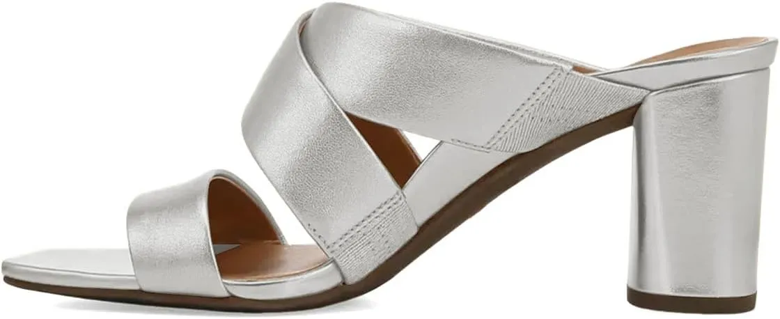 Women’s Mules Cross Strap Slippers Slip On Sandals Chunky Mid Heels Open Square Toe Shoes Indoor Party Shopping Size 4-16 US