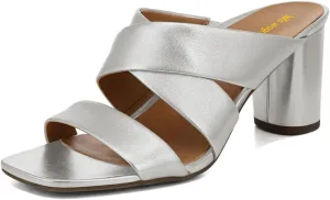 Women’s Mules Cross Strap Slippers Slip On Sandals Chunky Mid Heels Open Square Toe Shoes Indoor Party Shopping Size 4-16 US