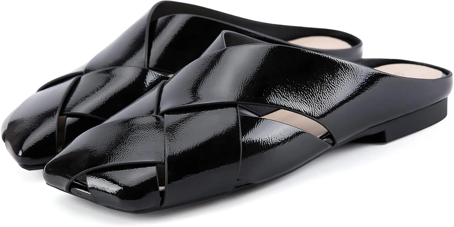 Women's Mules Square Toe Closed Toe Sandals Open Back Braided Slip-On Flats Comfortable Lightweight Casual Slippers