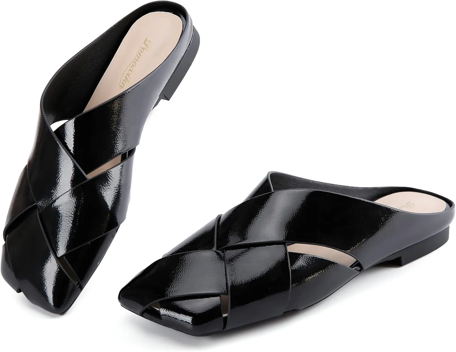 Women's Mules Square Toe Closed Toe Sandals Open Back Braided Slip-On Flats Comfortable Lightweight Casual Slippers