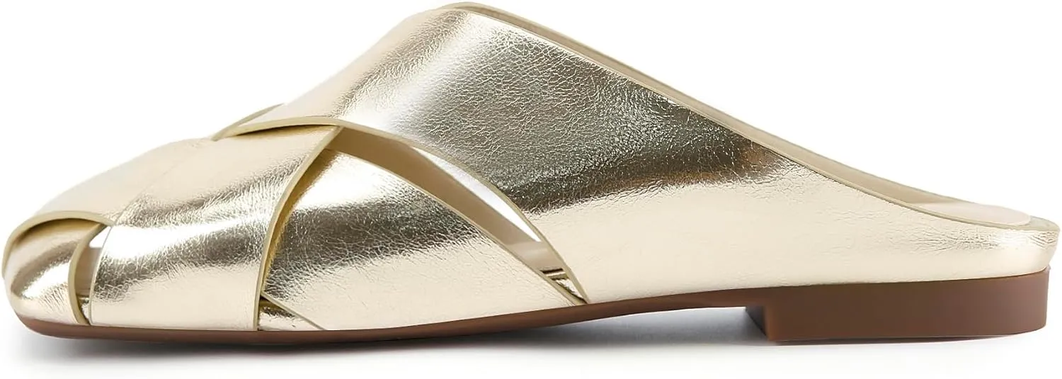 Women's Mules Square Toe Closed Toe Sandals Open Back Braided Slip-On Flats Comfortable Lightweight Casual Slippers