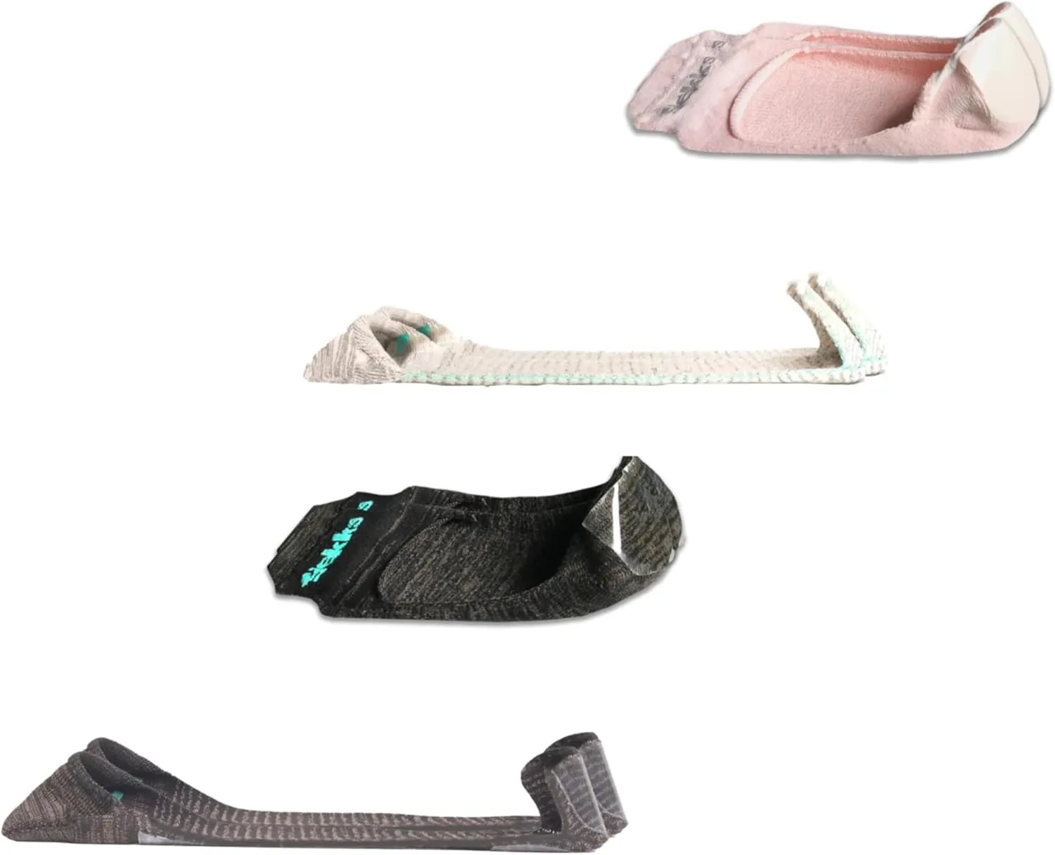 Women's No Show Non Slip Sock Liner Inserts for Loafers, Slip-Ons, Flats, Shoe Socks with Odor-Relief Silver Technology, Black/Nude/Rose, Large (US: 9-11.5), Combo Pack of 4