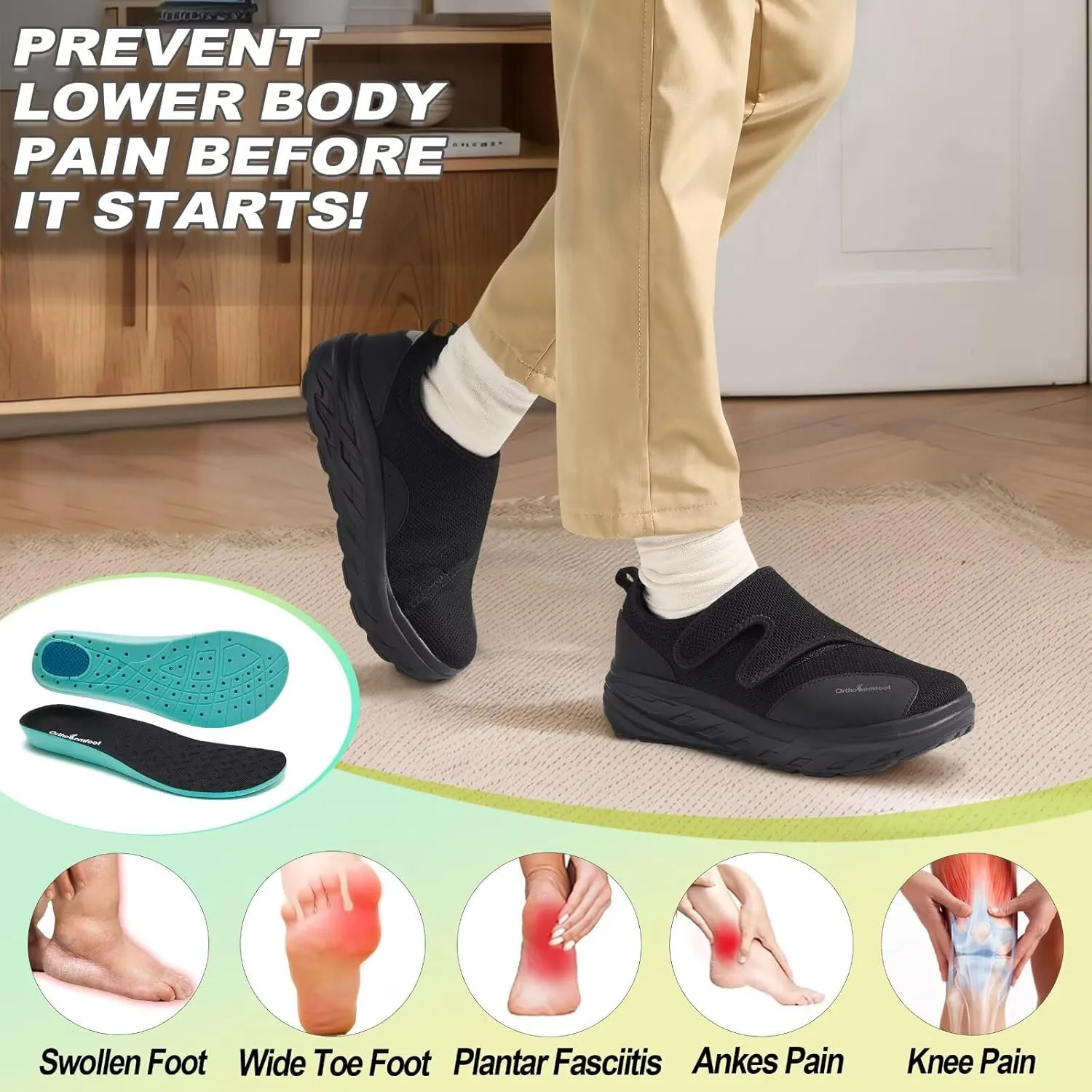 Women's Orthopedic Diabetic Wide Walking Shoes: Comfortable Arch Support Plantar Fasciitis Casual Slip On Loafers, Orthotic Adjustable Easy Top House Shoes for Swollen Feet and Heel Pain Relief