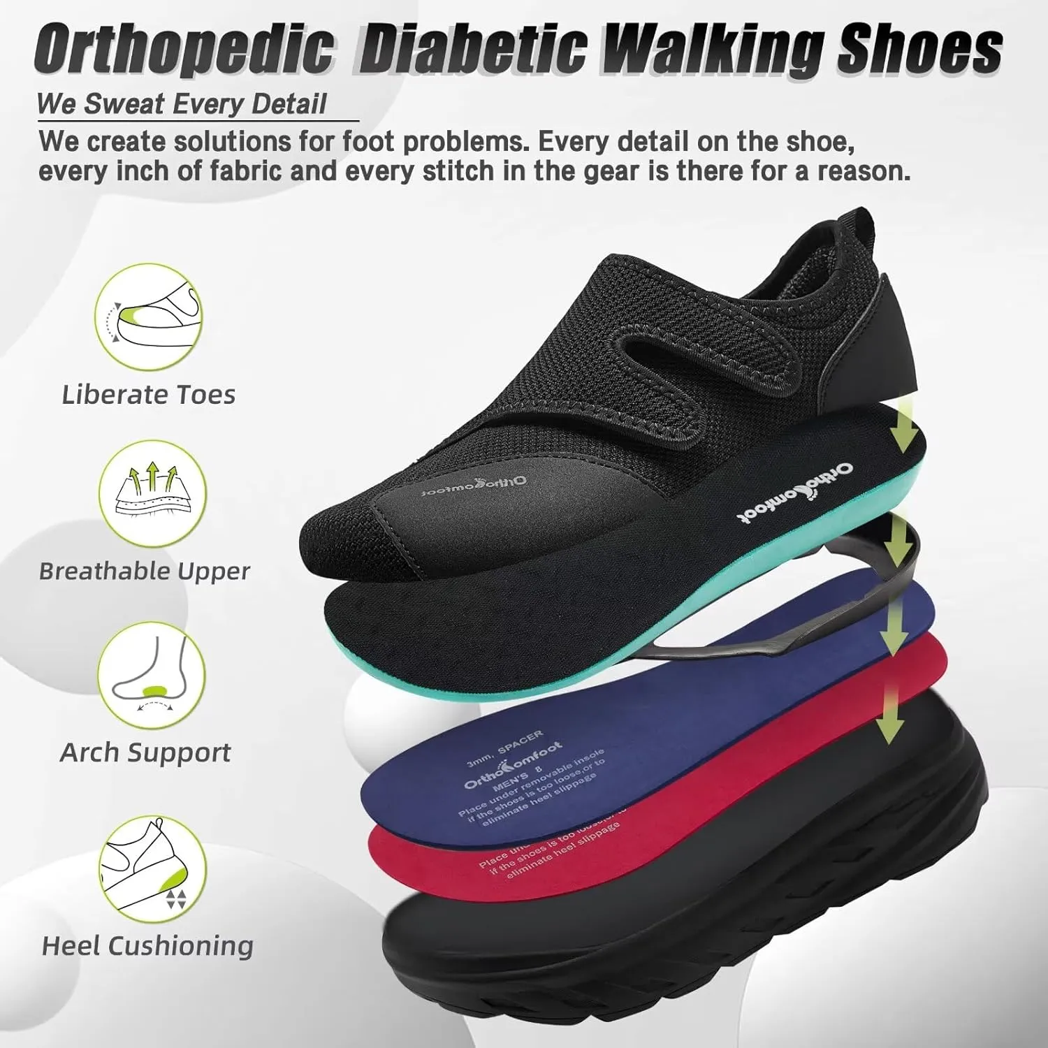 Women's Orthopedic Diabetic Wide Walking Shoes: Comfortable Arch Support Plantar Fasciitis Casual Slip On Loafers, Orthotic Adjustable Easy Top House Shoes for Swollen Feet and Heel Pain Relief